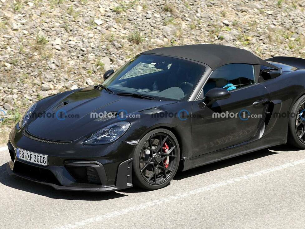 Porsche 718 Boxster Spyder RS Seitenansicht Spionagefoto