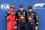 Carlos Sainz (Ferrari), Max Verstappen (Red Bull) und Sergio Perez (Red Bull) 