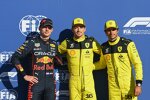 Max Verstappen (Red Bull), Charles Leclerc (Ferrari) und Carlos Sainz (Ferrari) 