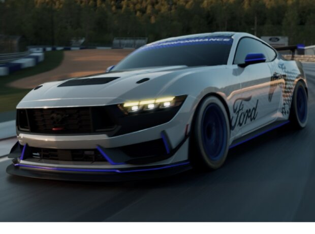 Der Ford Mustang GT4 (2024) als offizielles Rendering auf der Rennstrecke