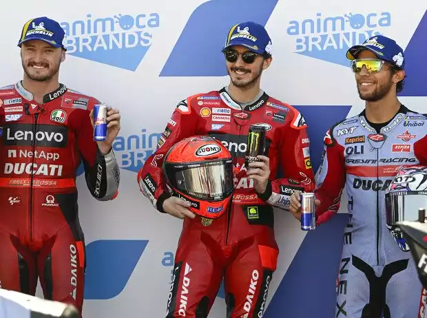 Titel-Bild zur News: Polesitter Francesco Bagnaia, 2. Jack Miller, 3. Enea Bastianini