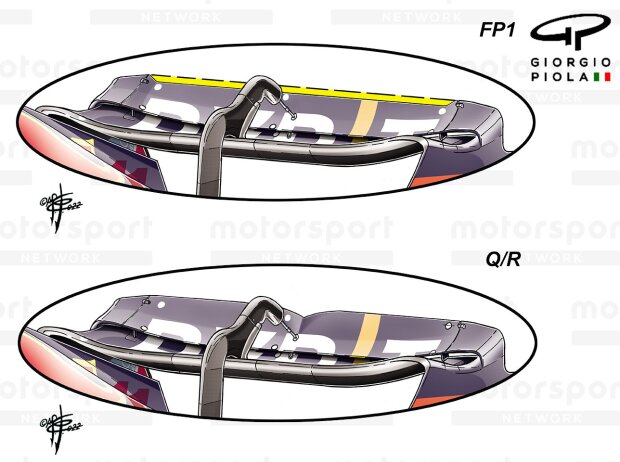 Heckflügel von Red Bull im Freien Training (oben) und Qualifying/Rennen im Vergleich