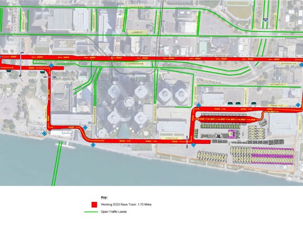 Streckenskizze: Neuer Stadtkurs in Detroit ab 2023 Streckenskizze: Neuer Stadtkurs in Detroit ab 2023