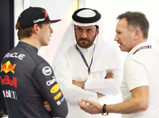 Christian Horner, Max Verstappen, Mark Thompson Titel-Bild zur News: Christian Horner, Max Verstappen, Mark Thompson