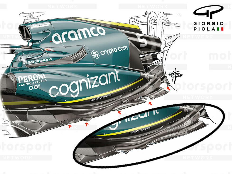 Unterböden des Aston Martin AMR22 im Vergleich