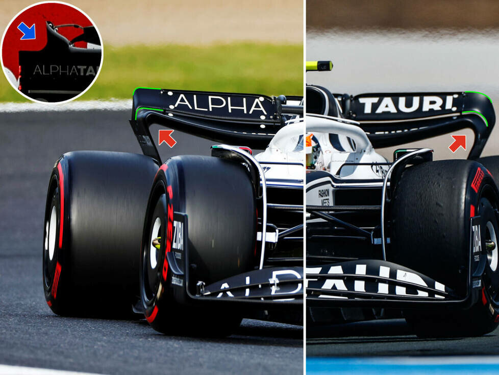 Heckflügel das Alpha Tauri AT03 im Vergleich (links Japan, rechts Frankreich)