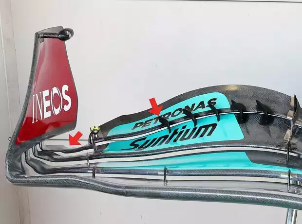 Update am Frontflügel des Mercedes W13 in Austin 2022 Titel-Bild zur News: Update am Frontflügel des Mercedes W13 in Austin 2022