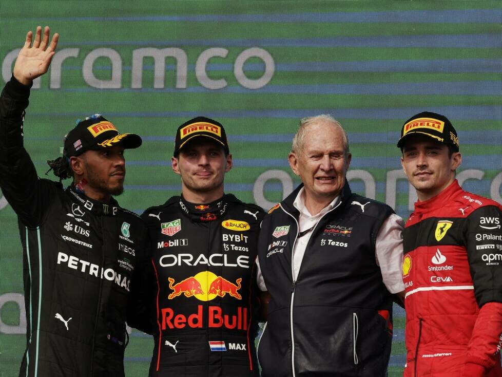 Lewis Hamilton, Max Verstappen, Helmut Marko, Charles Leclerc