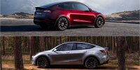 Tesla Model Y in Midnight Cherry Rot und Quicksilver