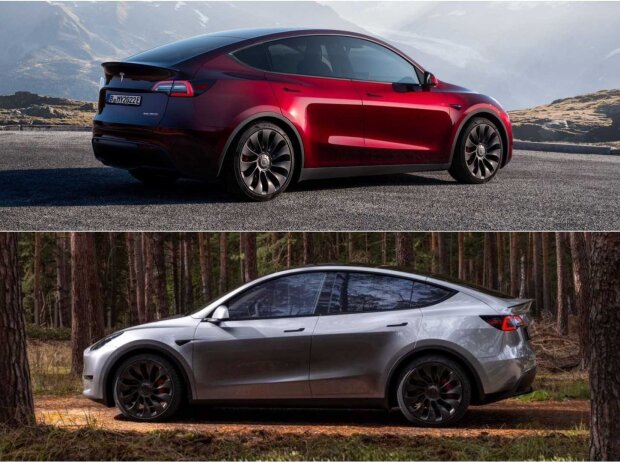 Tesla Model Y in Midnight Cherry Rot und Quicksilver Tesla Model Y in Midnight Cherry Rot und Quicksilver
