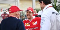 Sebastian Vettel mit Niki Lauda und Toto Wolff
