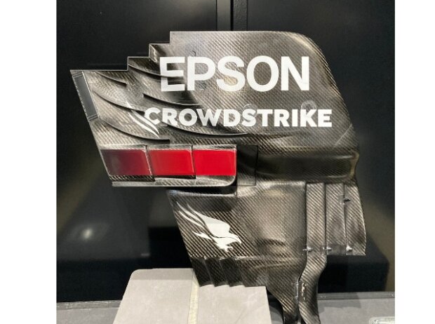 Mercedes-AMG PETRONAS F1 W11 rear wing side panel exterior with 2020 World Championship sponsor logos EPSON and Crowdstrike is up for auction for a good cause.