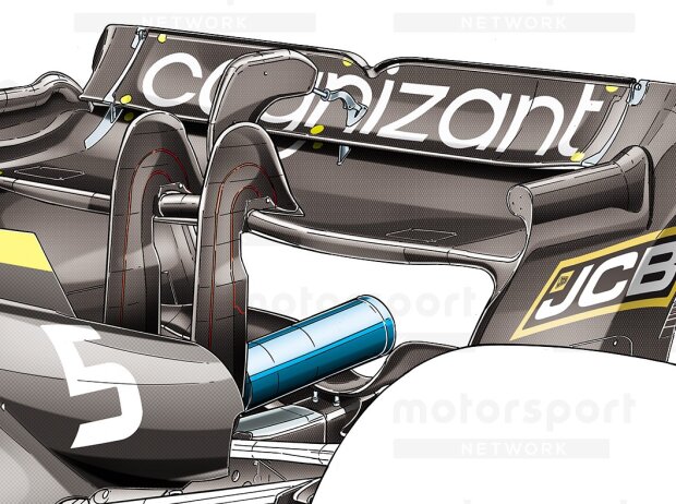 Der Heckflügel am Aston Martin AMR22 Der Heckflügel am Aston Martin AMR22