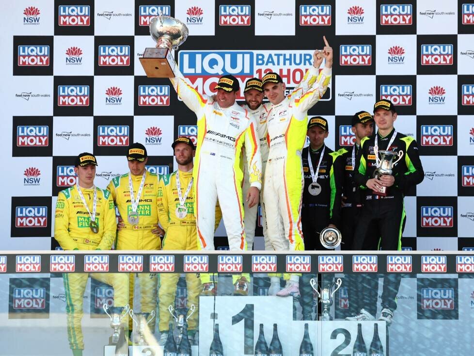 Jules Gounon, Luca Stolz, Matt Campbell, Mathieu Jaminet, Thomas Preining, Mikael Grenier, Raffaele Marciello, Podium 12h Bathurst 2023