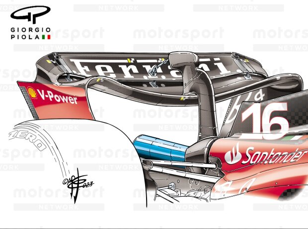 Neuer Heckflügel am Ferrari SF23 mit einer Stelze