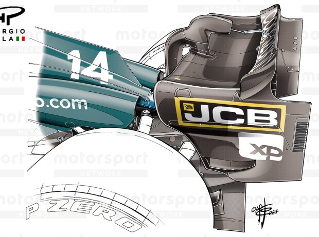 Heckflügel-Endplatte am Aston Martin AMR23 mit Mini-Flügel