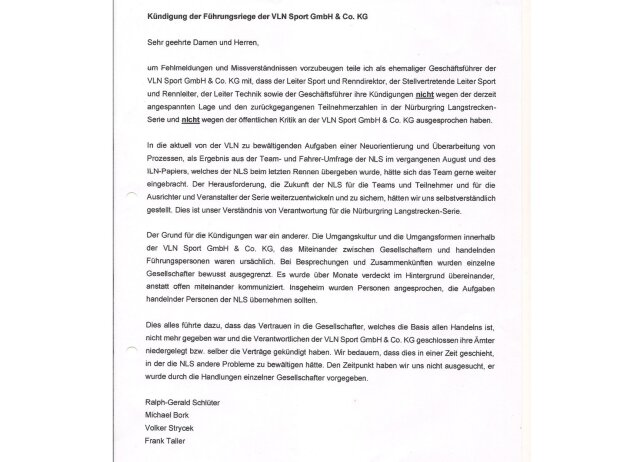 Stellungnahme der ehemaligen VLN-Führung Stellungnahme der ehemaligen VLN-Führung
