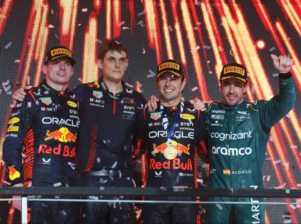 Max Verstappen, Sergio Perez, Fernando Alonso Max Verstappen, Sergio Perez, Fernando Alonso