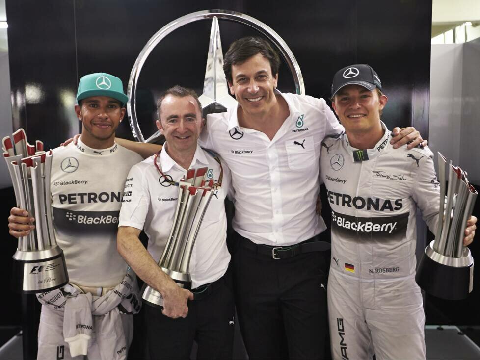 Lewis Hamilton, Paddy Lowe, Toto Wolff und Nico Rosberg in der Formel-1-Saison 2014