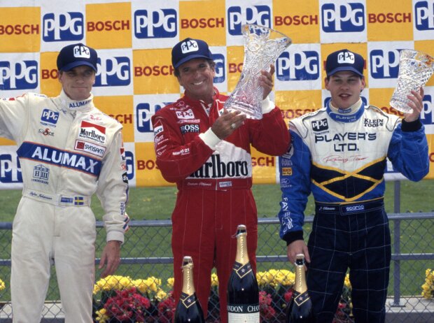 CART-Podium in Nazareth 1995: 1. Emerson Fittipaldi, 2. Jacques Villeneuve, 3. Stefan Johansson CART-Podium in Nazareth 1995: 1. Emerson Fittipaldi, 2. Jacques Villeneuve, 3. Stefan Johansson