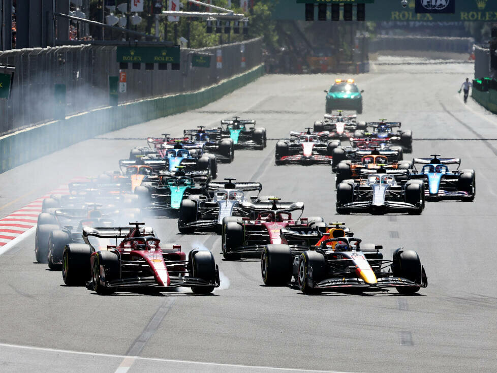 Sergio Perez, Charles Leclerc, Carlos Sainz, Max Verstappen, George Russell, Pierre Gasly