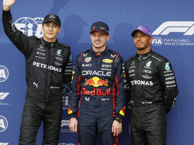 Titel-Bild zur News: George Russell, Max Verstappen, Lewis Hamilton