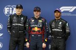 George Russell (Mercedes), Max Verstappen (Red Bull) und Lewis Hamilton (Mercedes) 