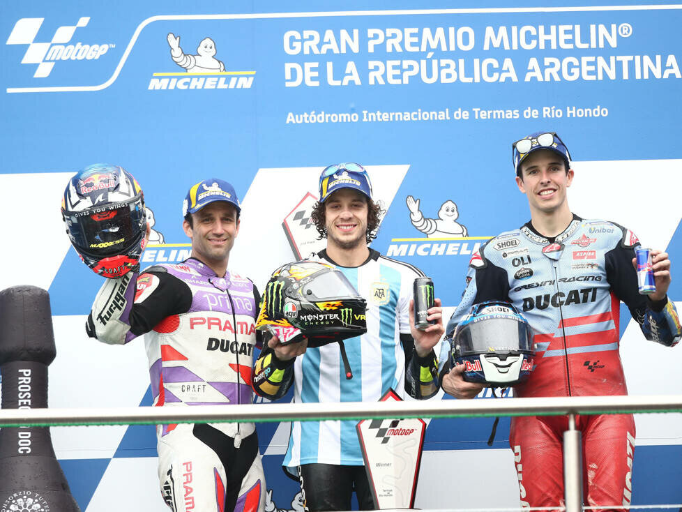 1. Marco Bezzecchi, 2. Johann Zarco, 3. Alex Marquez