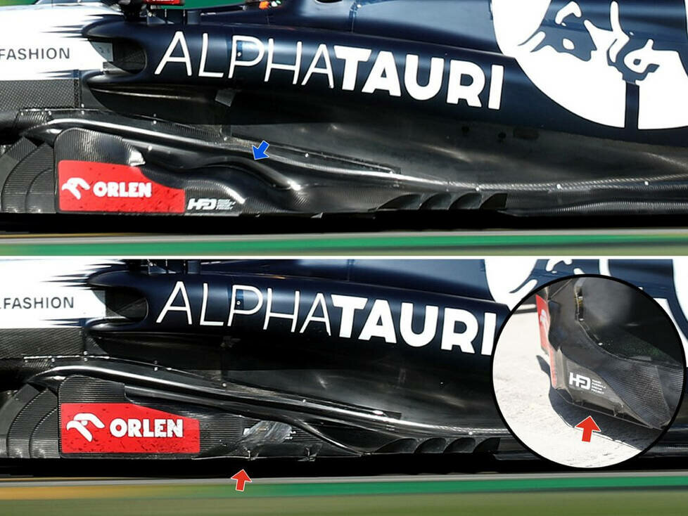 Alter und neuer Unterboden von AlphaTauri im Vergleich