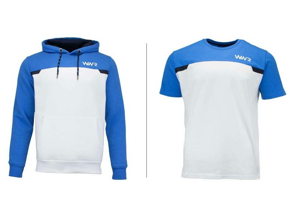 Original DTM-Fanbekleidung von Winward Racing: der Kapuzenpullover und das neue T-Shirt im "Colour Block Design" aus der WINWARD Racing Fan Kollektion 2023