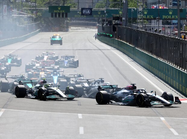 Titel-Bild zur News: George Russell, Lewis Hamilton, Pierre Gasly, Sebastian Vettel