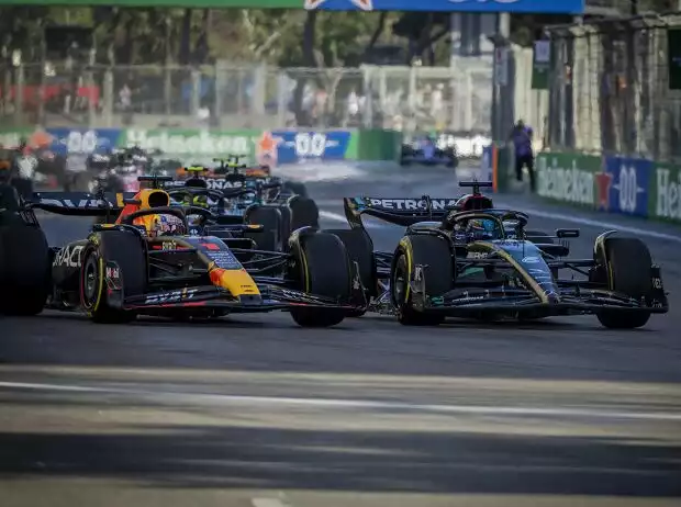 George Russell, Max Verstappen, Lewis Hamilton Titel-Bild zur News: George Russell, Max Verstappen, Lewis Hamilton
