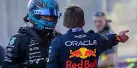 Max Verstappen diskutiert nach dem Formel-1-Sprint in Baku 2023 mit George Russell