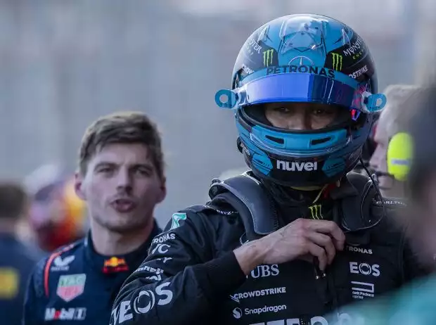 Max Verstappen beschimpft George Russell nach dem Sprint in Baku 2023 als "Schwachkopf" Titel-Bild zur News: Max Verstappen beschimpft George Russell nach dem Sprint in Baku 2023 als "Schwachkopf"