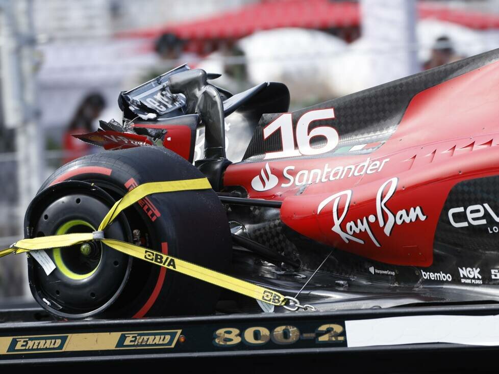 Das Unfallauto von Charles Leclerc nach dem Formel-1-Qualifying in Miami 2023