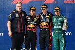 Sergio Perez (Red Bull), Max Verstappen (Red Bull) und Fernando Alonso (Aston Martin) 