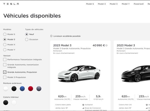 Titel-Bild zur News: Tesla Model 3: Neue Version im französischen Shop für verfügbare Fahrzeuge