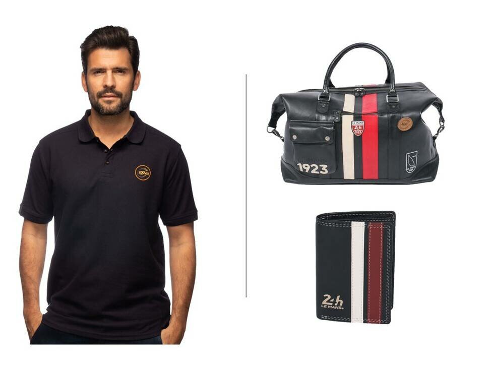 Das Le Mans Poloshirt Centennial, dazu passend die Die Weekender Tasche Andre und die Geldbörse Chenard mit Le-Mans-Logo