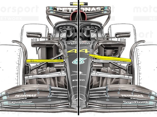 Vergleich: Mercedes W14 in der Saison 2023 vor und nach dem Monaco-Update