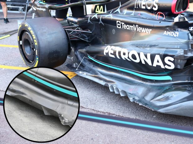 Der neue Unterboden am Mercedes W14 seit dem Formel-1-Rennen in Monaco 2023 Der neue Unterboden am Mercedes W14 seit dem Formel-1-Rennen in Monaco 2023