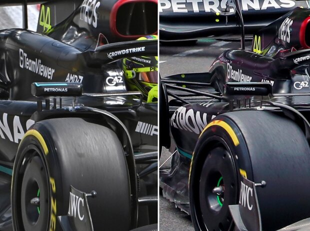 Scheinbarer Rückschritt an den Außenspiegeln des Mercedes W14 - links alt, rechts neu