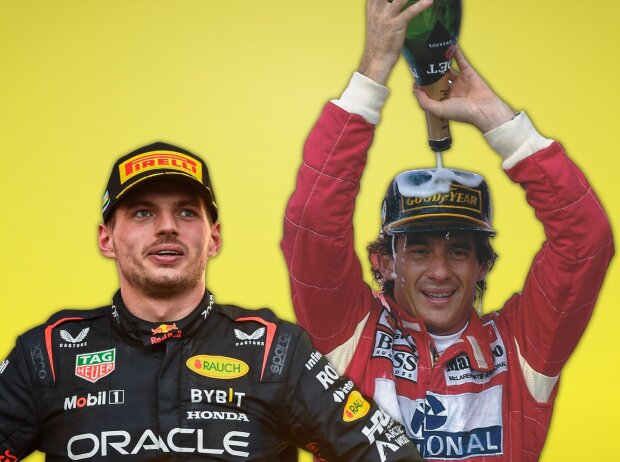 Titel-Bild zur News: Max Verstappen und Ayrton Senna (Fotomontage)