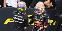 Lewis Hamilton (Mercedes) und Max Verstappen (Red Bull) nach dem Formel-1-Rennen in Kanada 2023