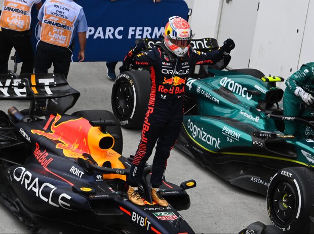 Titel-Bild zur News: Max Verstappen (Red Bull) bejubelt den Sieg beim Formel-1-Rennen von Kanada 2023