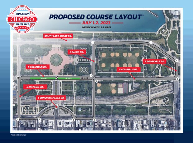Streckenlayout: NASCAR-Stadtkurs in Chicago Streckenlayout: NASCAR-Stadtkurs in Chicago