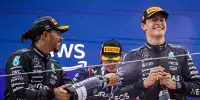 Lewis Hamilton und George Russell auf dem Formel-1-Podium in Barcelona 2023