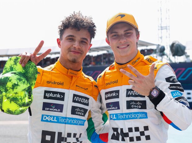 Titel-Bild zur News: Lando Norris und Oscar Piastri (McLaren) nach dem Qualifying zum Formel-1-Rennen in Silverstone 2023