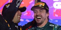 Sergio Perez und Fernando Alonso feiern auf dem Podium in Miami