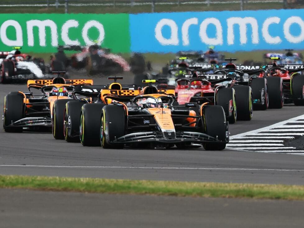 Lando Norris, Max Verstappen, Oscar Piastri, Charles Leclerc, George Russell