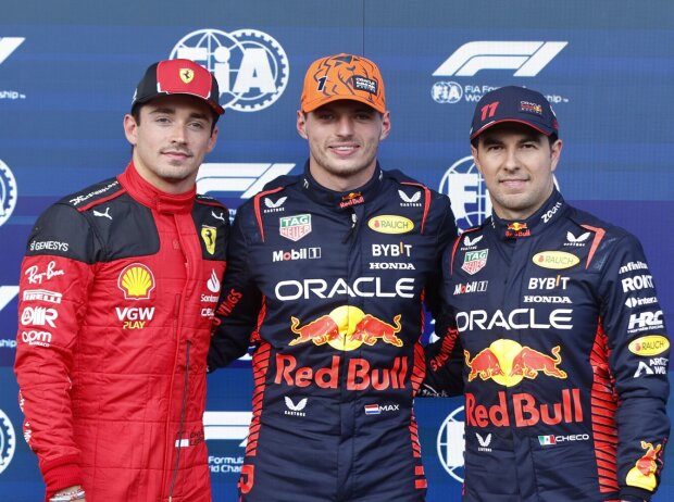Titel-Bild zur News: Charles Leclerc, Max Verstappen, Sergio Perez